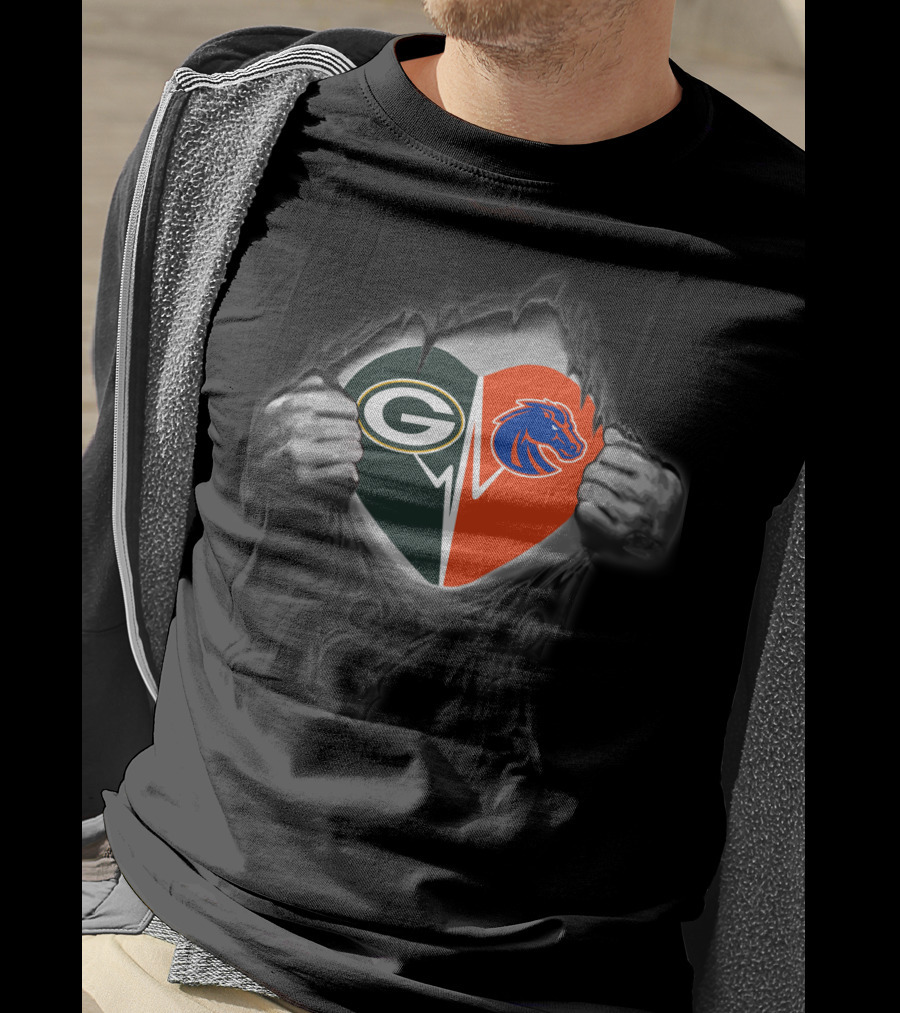 Green Bay Packers And Boise State Broncos Heart T-Shirt