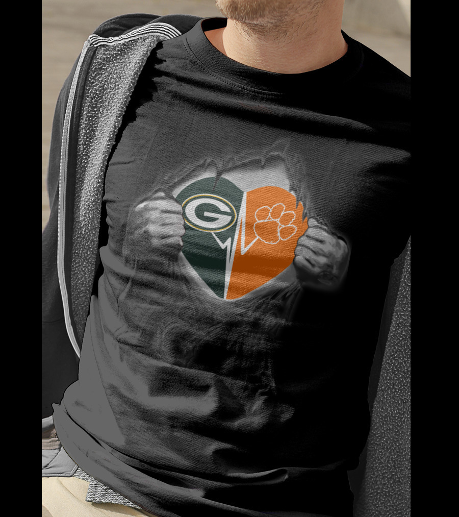 Green Bay Packers Clemson Tigers Heart T-Shirt