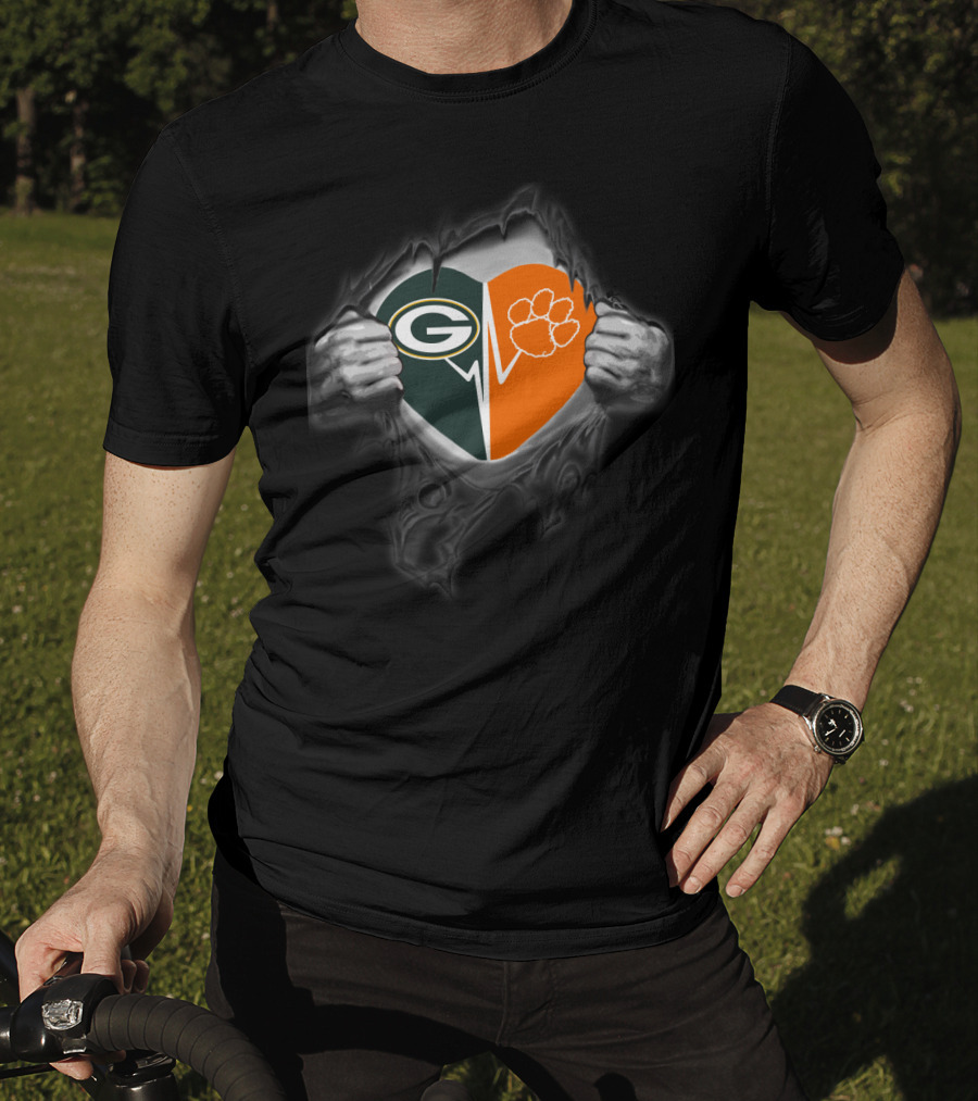 Green Bay Packers Clemson Tigers Heart T-Shirt