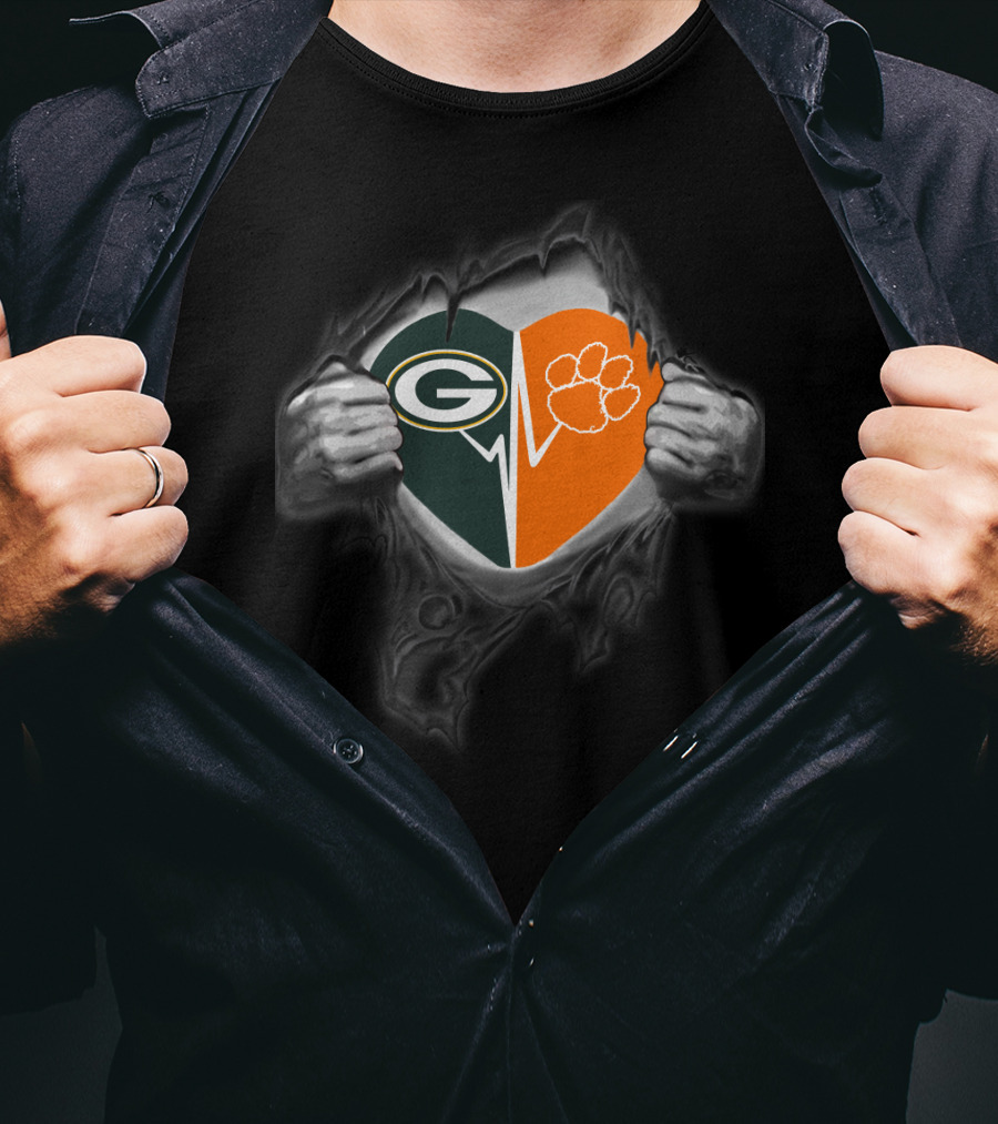 Green Bay Packers Clemson Tigers Heart T-Shirt