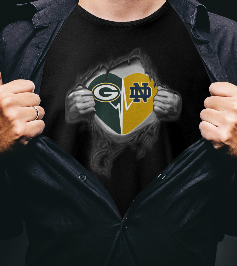 Packers Green Bay Heart Notre Dame Fighting Irish Logo Integration T-Shirt