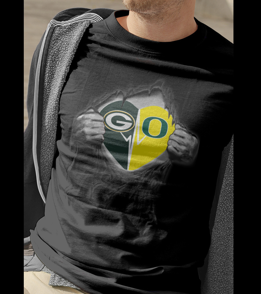 Go Packers Oregon Ducks Heart Combo T-Shirt