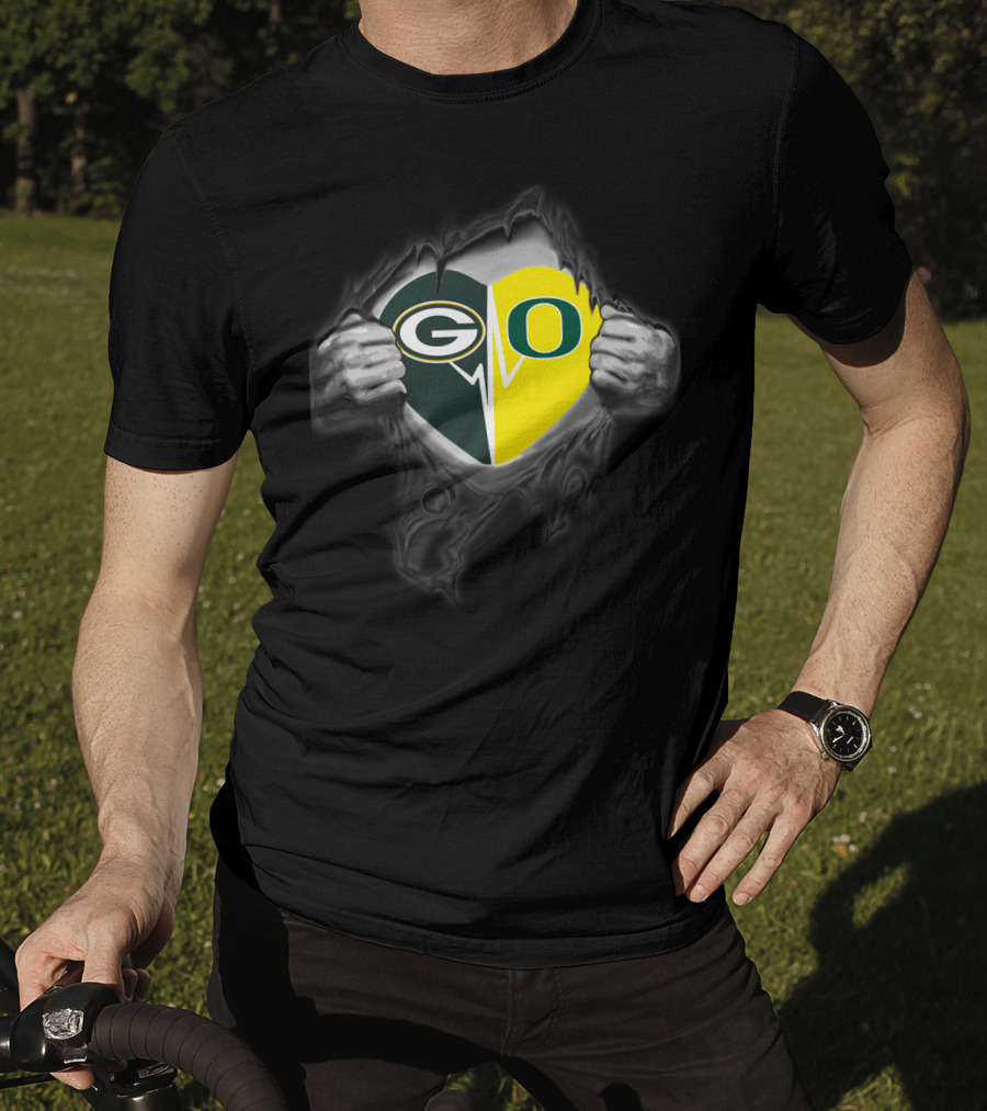 Go Packers Oregon Ducks Heart Combo T-Shirt
