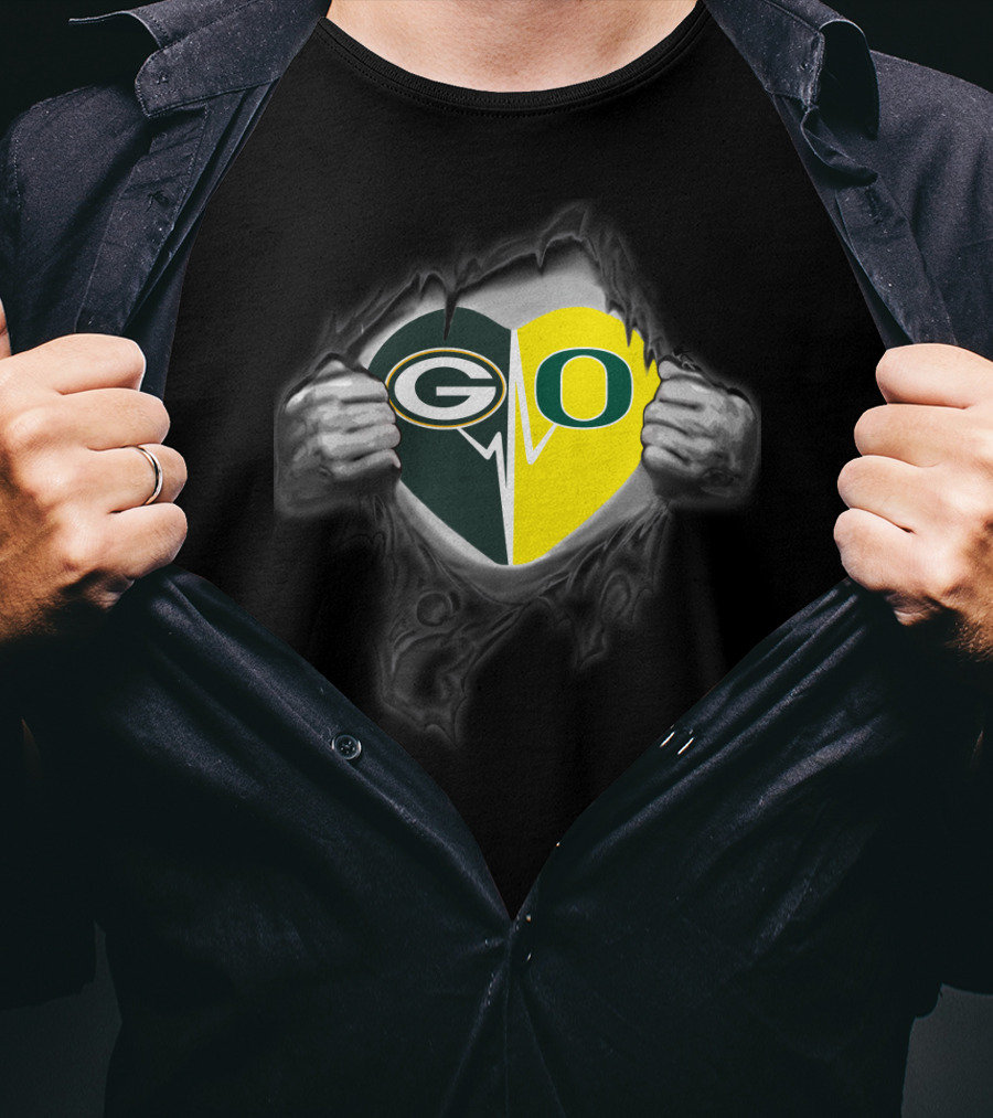 Go Packers Oregon Ducks Heart Combo T-Shirt
