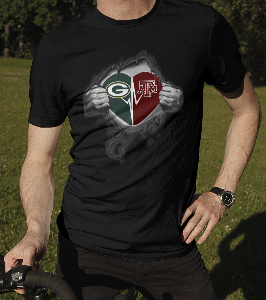 Packers Texas A&M Aggies Heart Logo Fusion T-Shirt