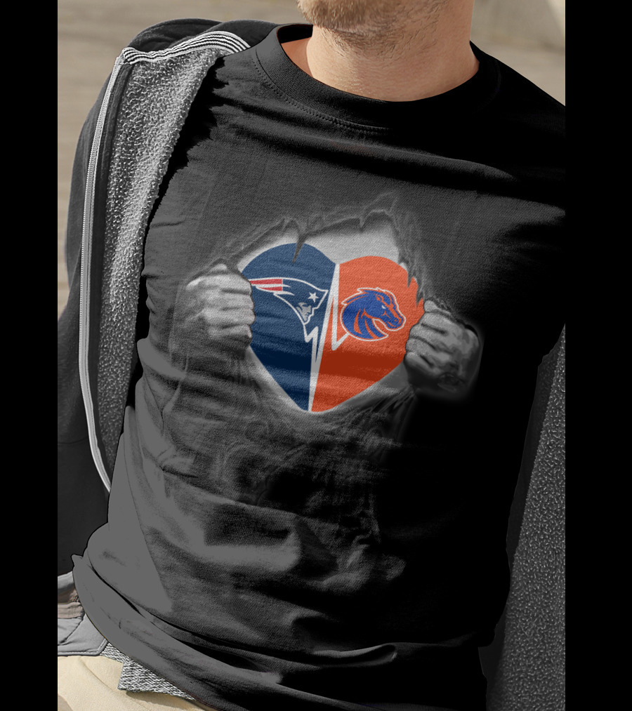 Patriots And Boise State Broncos Heart T-Shirt