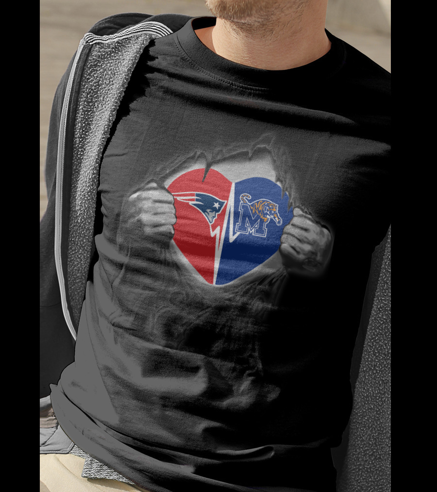 New England Patriots Memphis Tigers Heart Logo Fan Support T-Shirt
