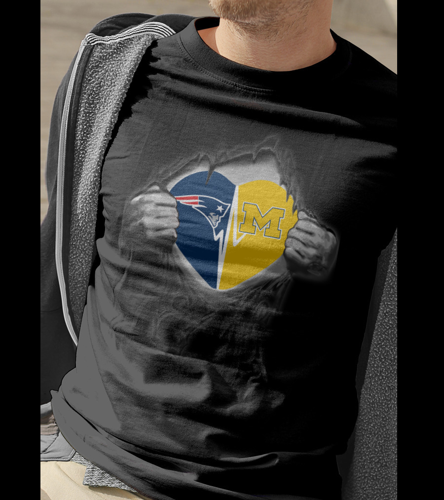 New England Patriots And Michigan Wolverines Heart T-Shirt