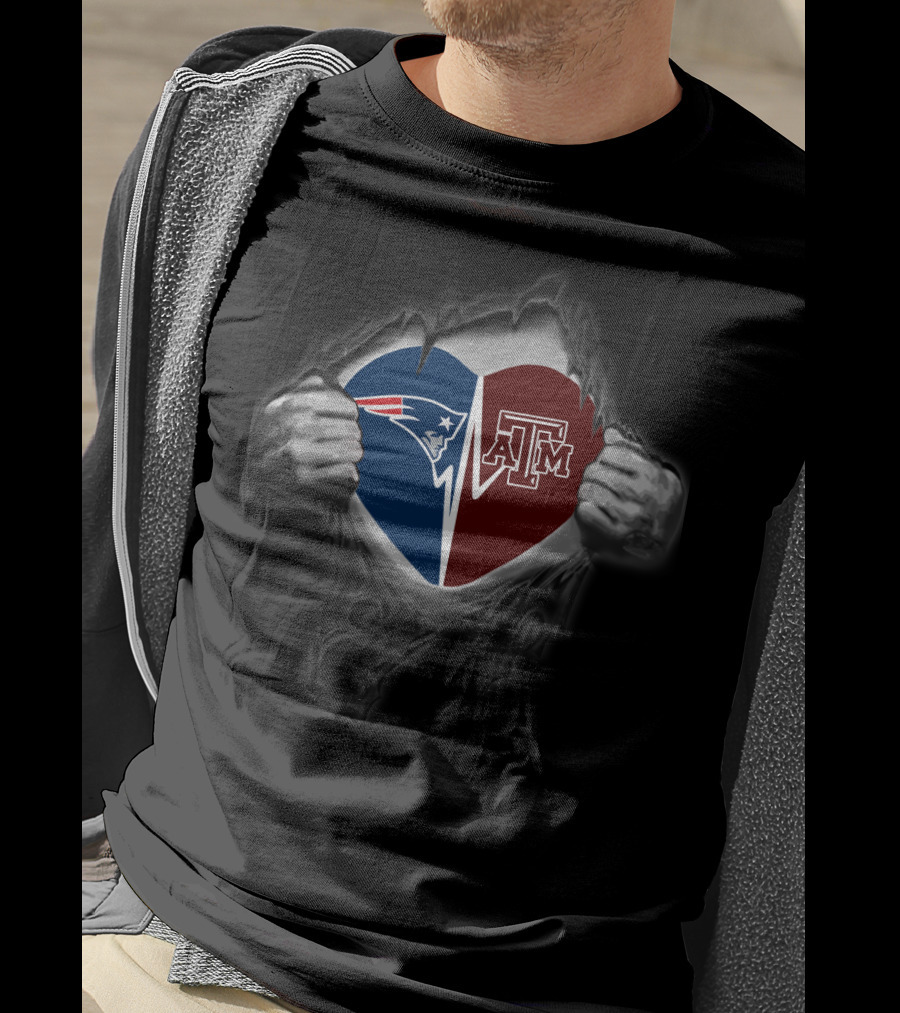 New England Patriots Heart Texas A&M Aggies Logo Pullover T-Shirt