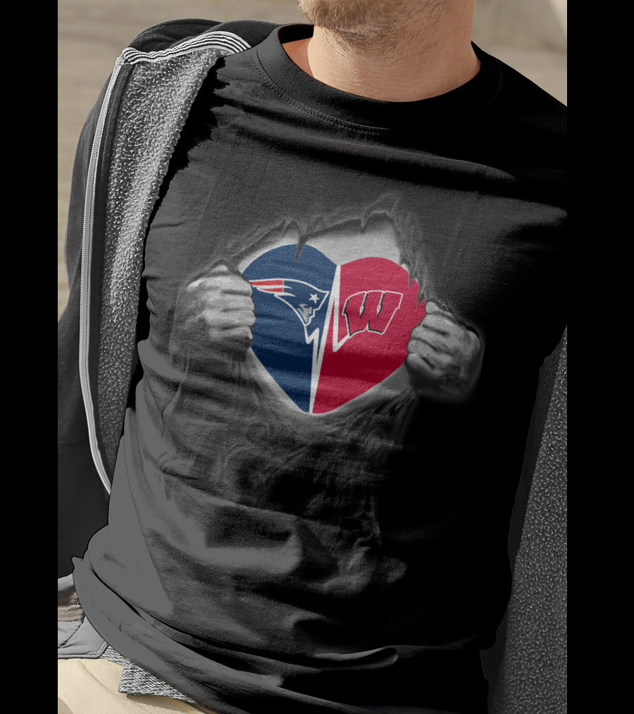New England Patriots Wisconsin Badgers Heart T-Shirt