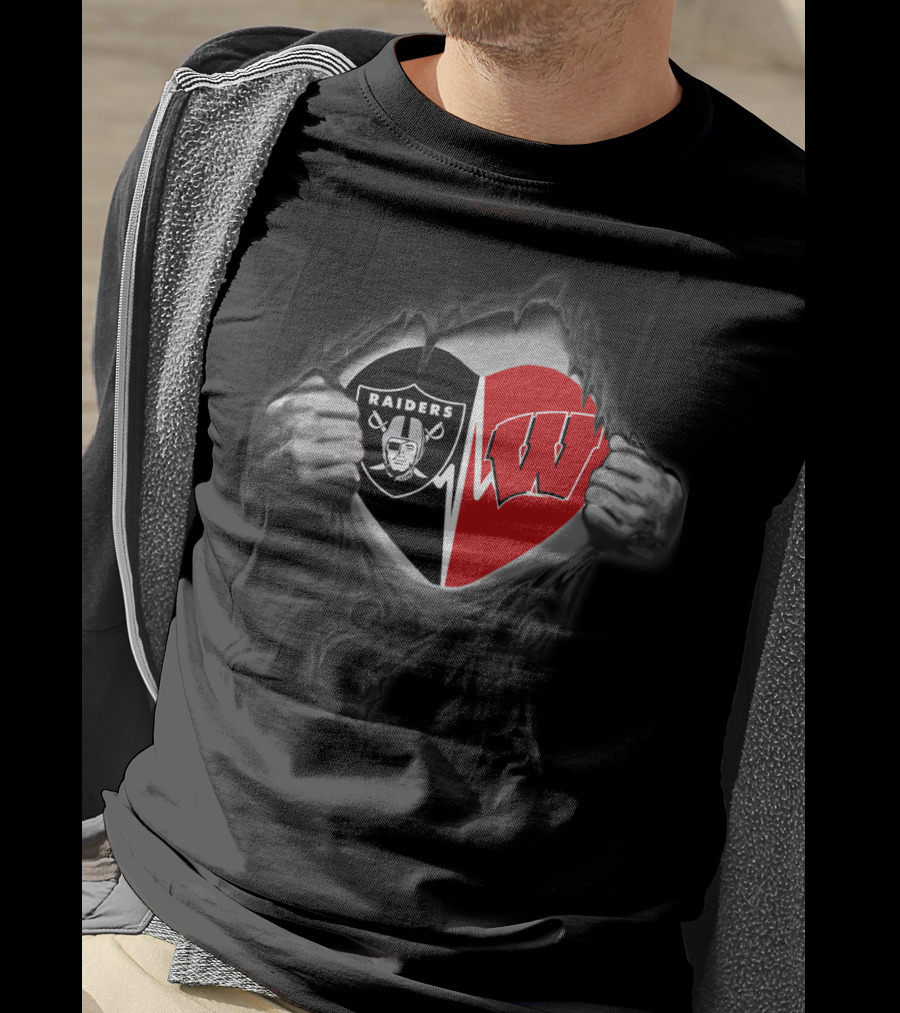 Raiders Wisconsin Badgers Heart Fusion T-Shirt