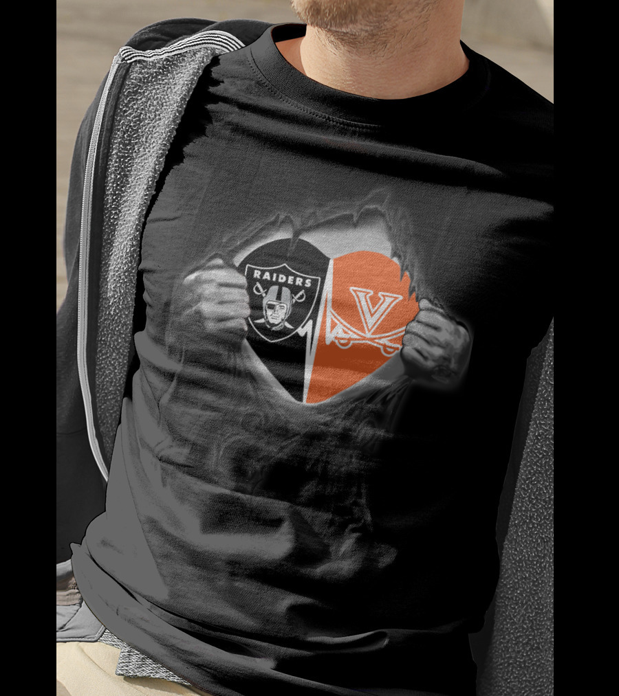 Raiders And Virginia Cavaliers Split Heart T-Shirt