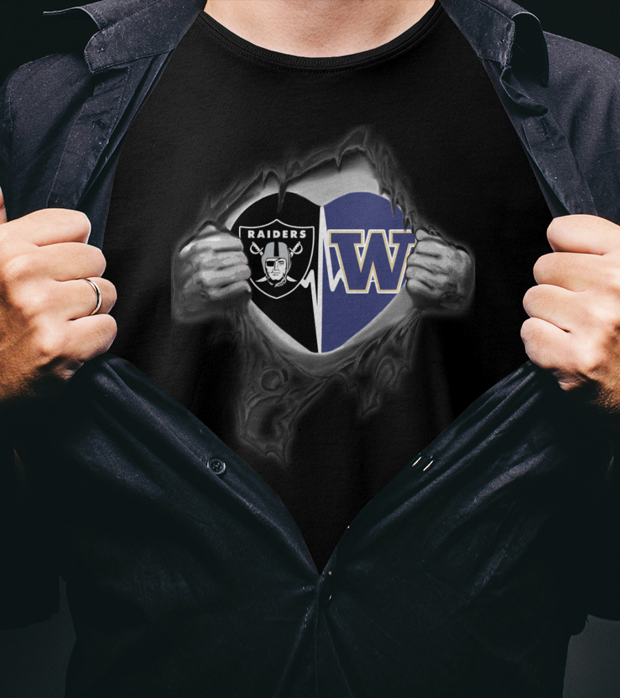 Raiders Washington Huskies Heart Logo Combination T-Shirt