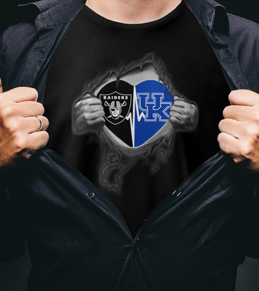 Raiders Heartbeat Split With Kentucky Wildcats T-Shirt