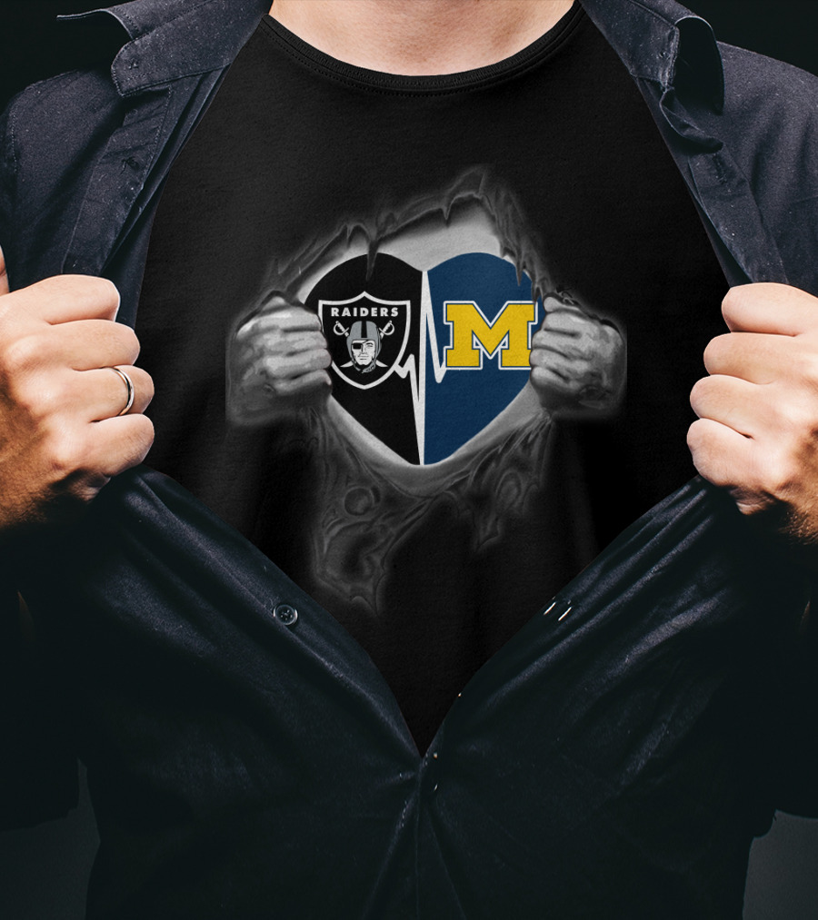 Raiders Michigan Wolverines Heartbeat Logo Fusion T-Shirt