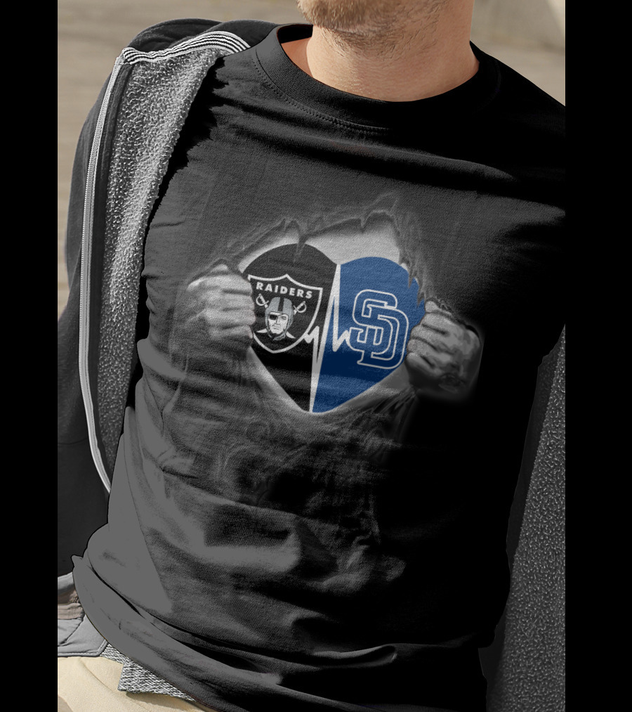Raiders Heartbeat San Diego Padres Logo Fusion T-Shirt
