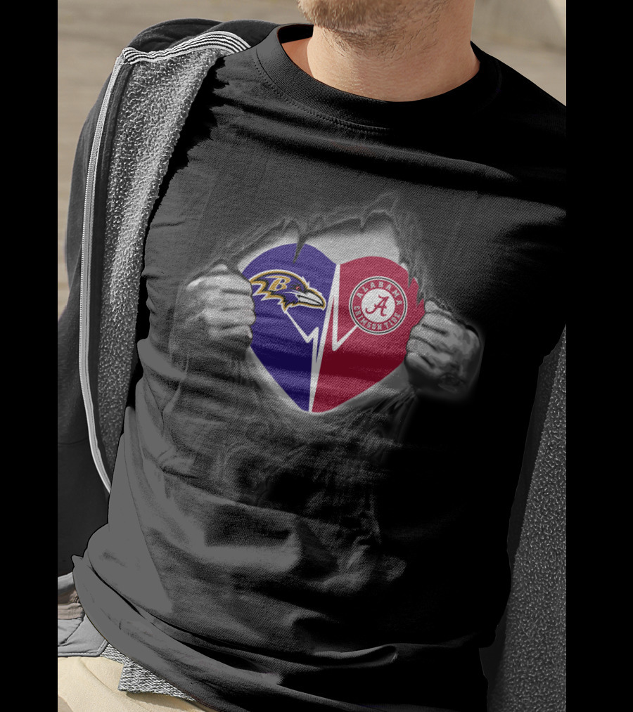 Baltimore Ravens Heartbeat Alabama Crimson Tide Fan Heart T-Shirt