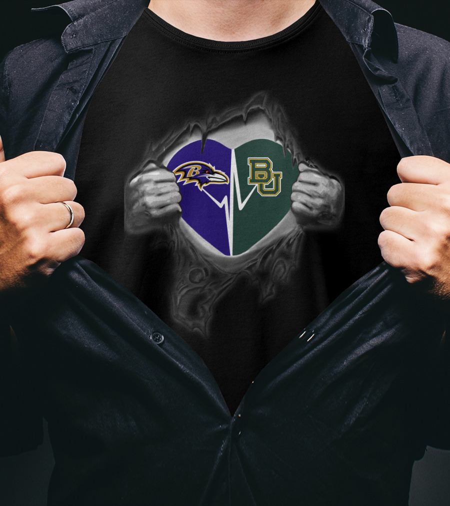 Baltimore Ravens And Baylor Bears Heart T-Shirt