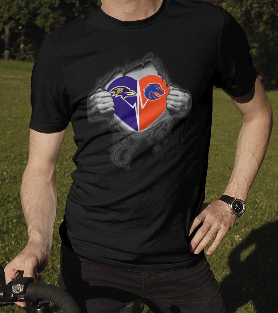 Ravens Boise State Broncos Heart Torn Open T-Shirt
