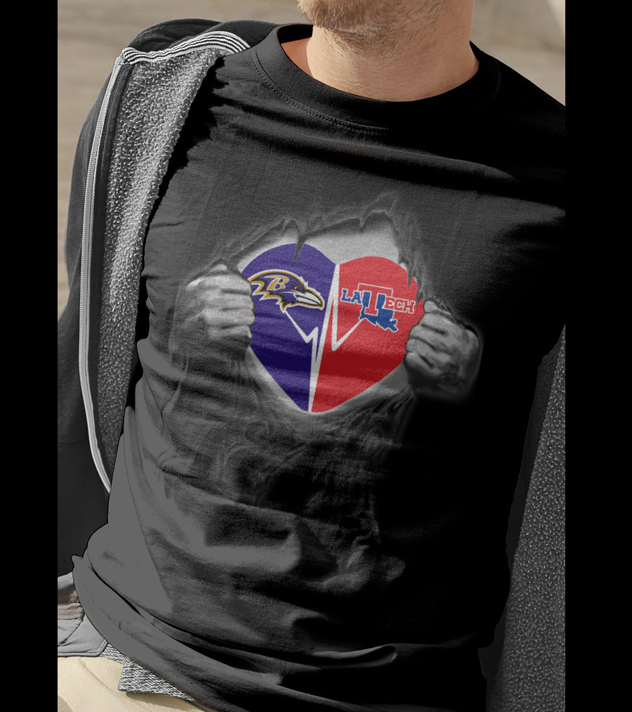 Ravens And Louisiana Tech Heart T-Shirt