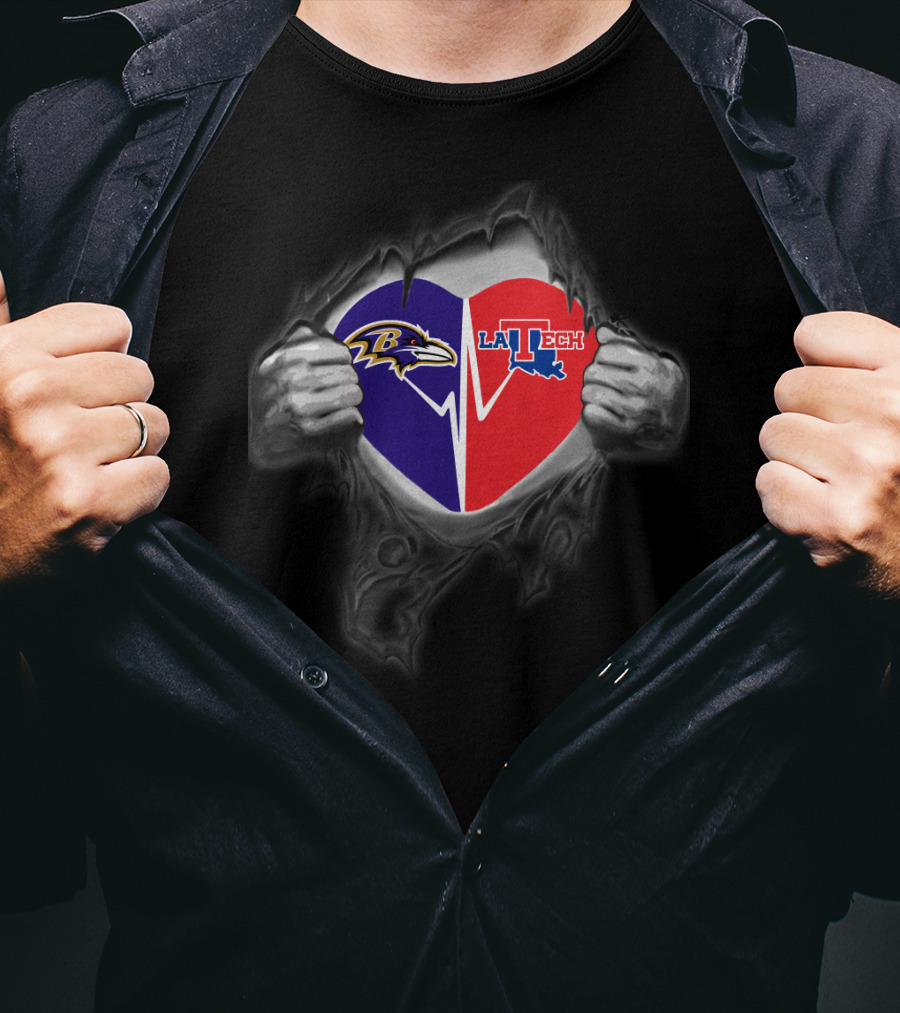 Ravens And Louisiana Tech Heart T-Shirt