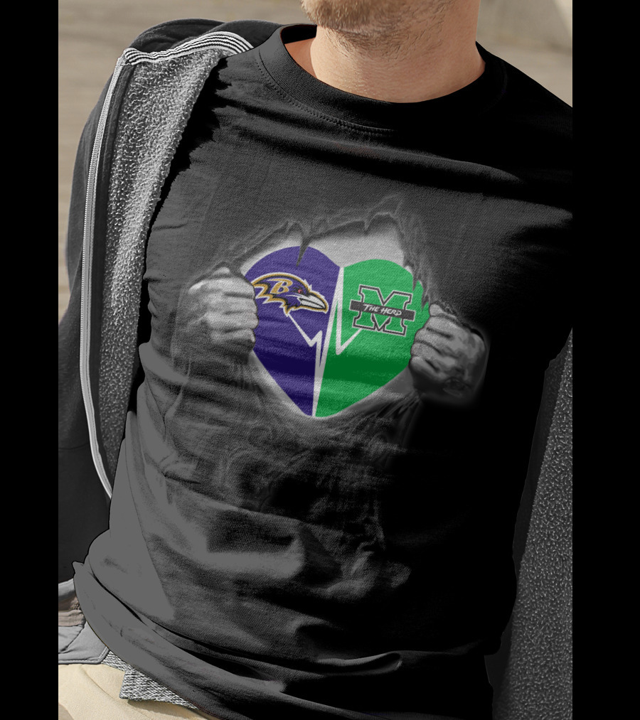 Baltimore Ravens Marshall Thundering Herd Heart T-Shirt