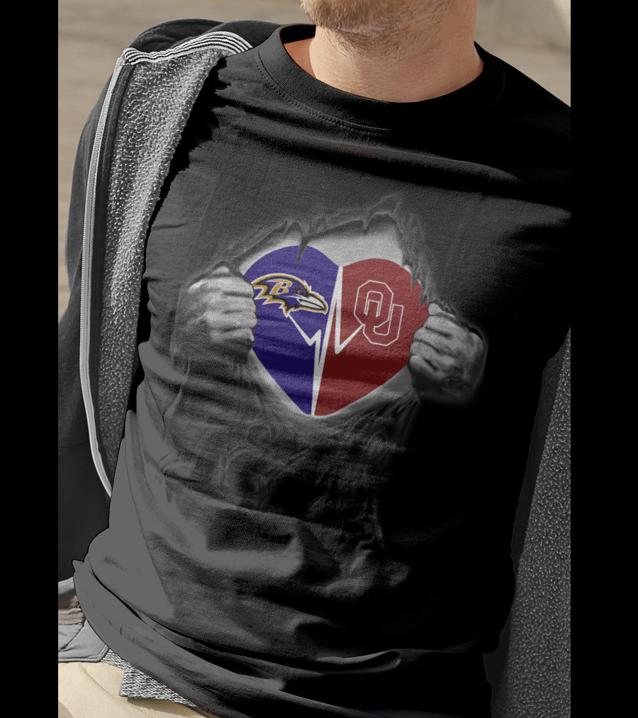 Baltimore Ravens Oklahoma Sooners Heart Icon With Hands T-Shirt