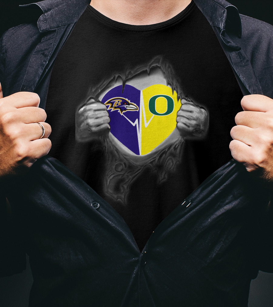 Baltimore Ravens Heart Oregon Ducks Football Loyalty Fusion T-Shirt