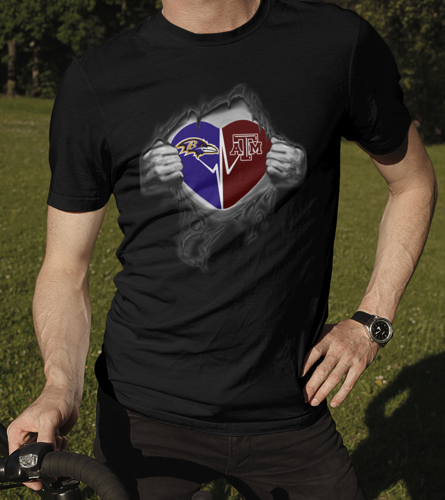 Baltimore Ravens Texas A&M Aggies Heart Logo Fusion T-Shirt
