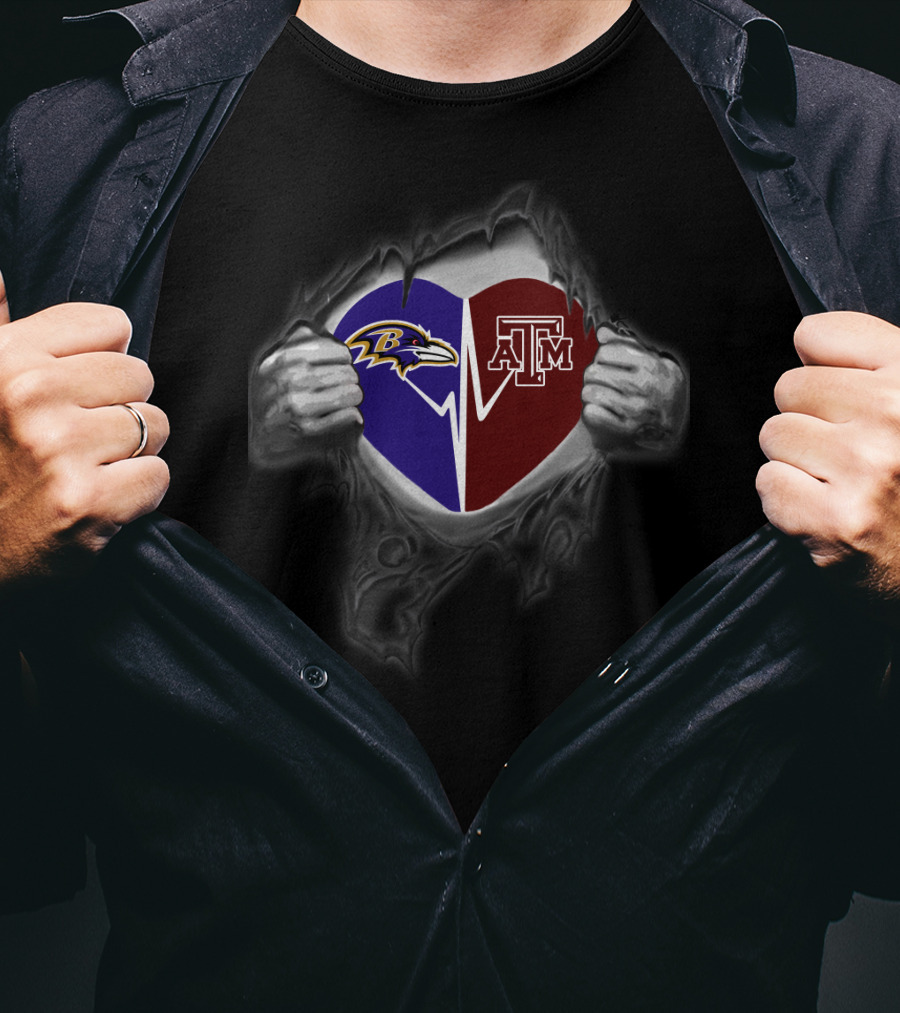 Baltimore Ravens Texas A&M Aggies Heart Logo Fusion T-Shirt