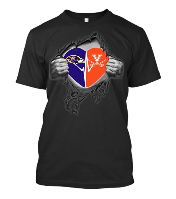 Ravens Virginia Cavaliers Heart Face-Off T-Shirt