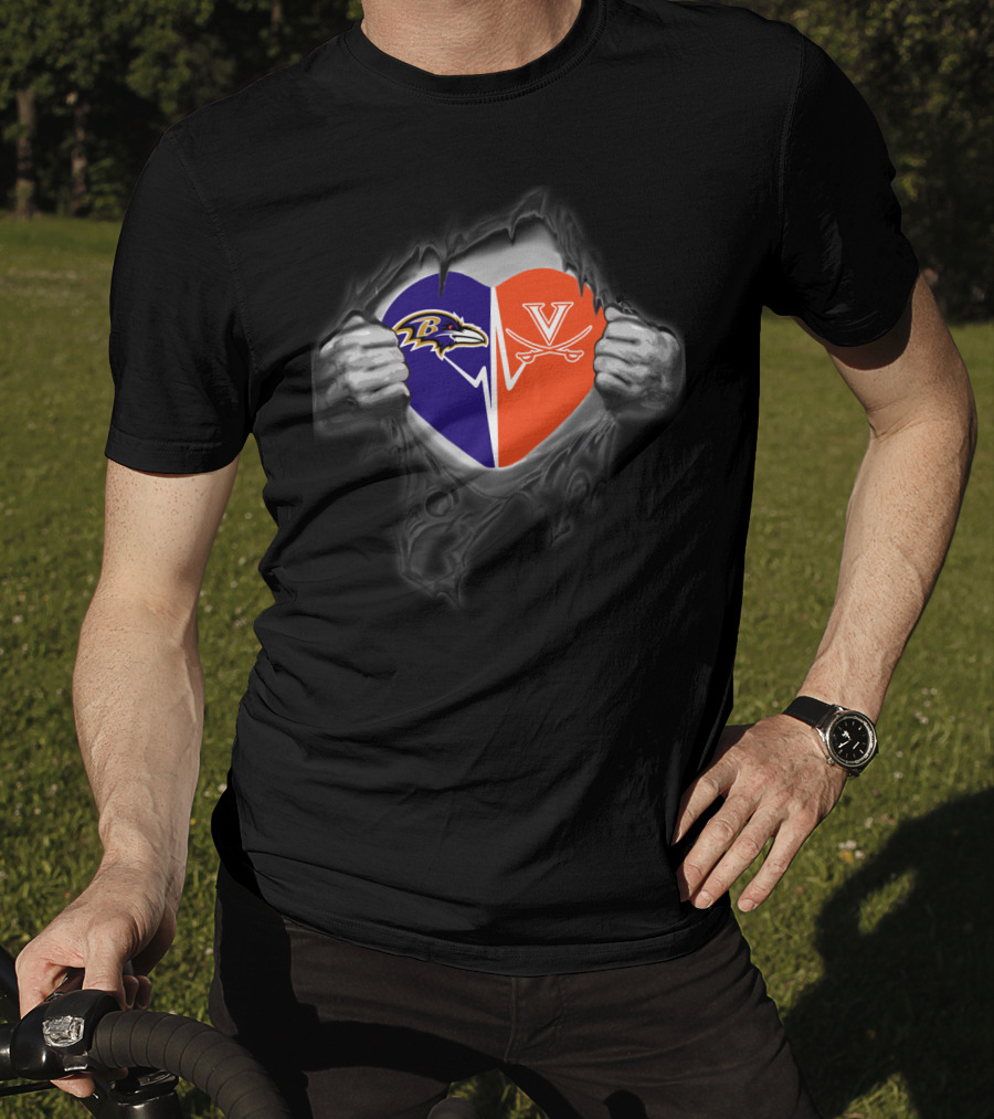 Ravens Virginia Cavaliers Heart Face-Off T-Shirt