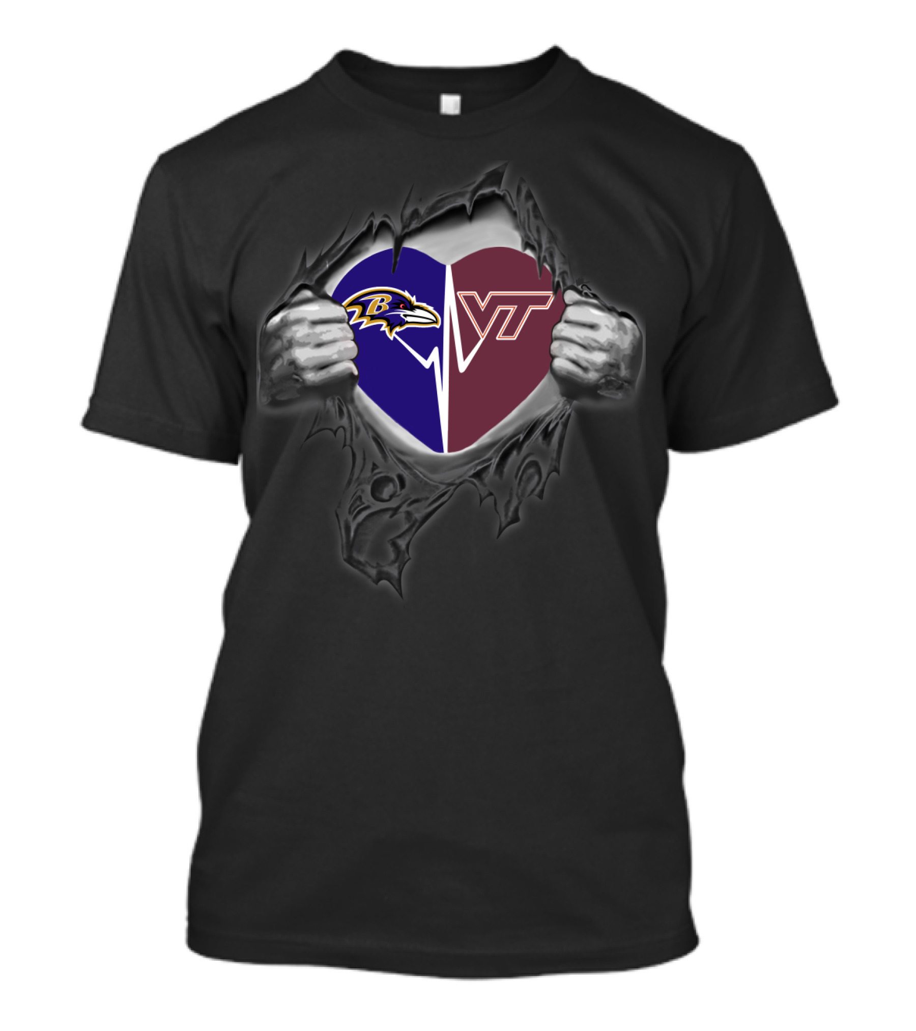 Baltimore Ravens Virginia Tech Hokies Heart T-Shirt