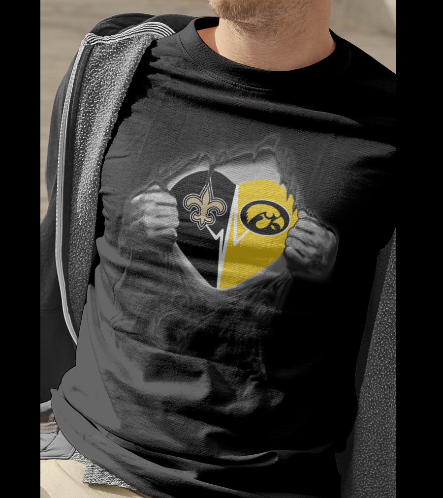New Orleans Saints Iowa Hawkeyes Heart Logo Fusion T-Shirt