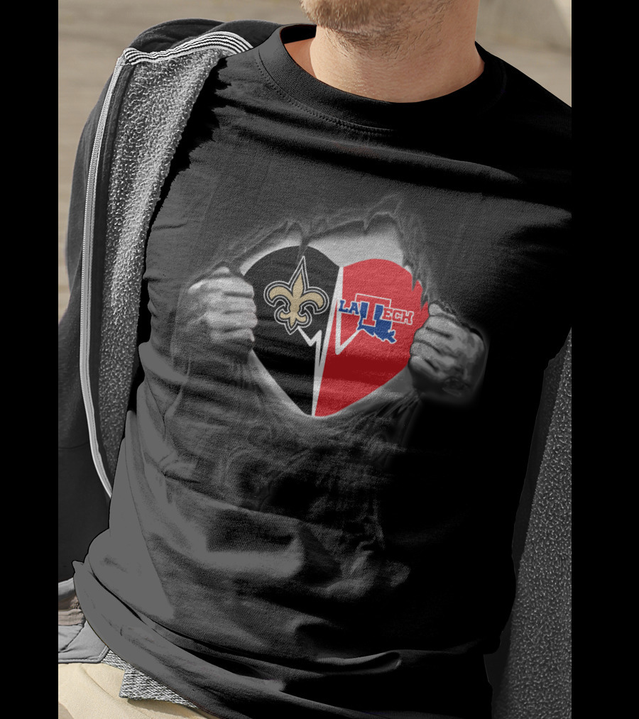 Saints Louisiana Tech Heart Torn Reveal T-Shirt