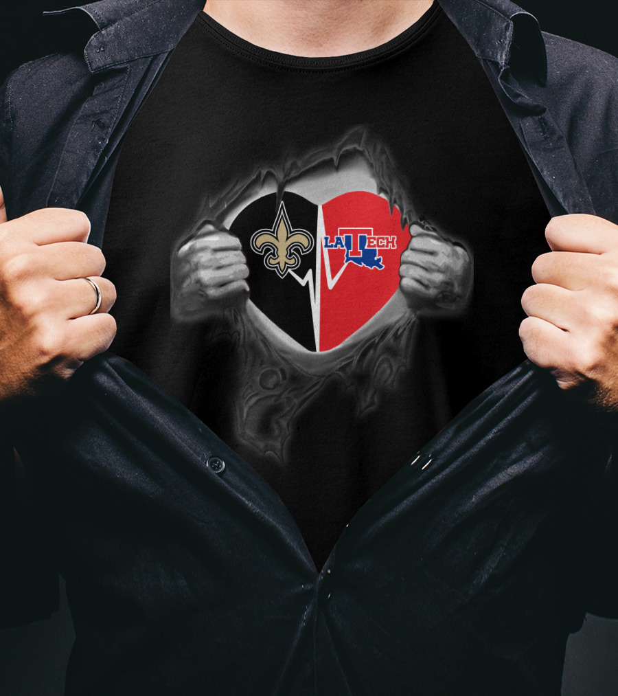 Saints Louisiana Tech Heart Torn Reveal T-Shirt