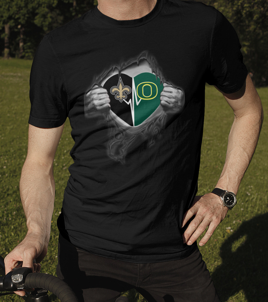 Saints Oregon Ducks Heartbeat Logo Fusion T-Shirt