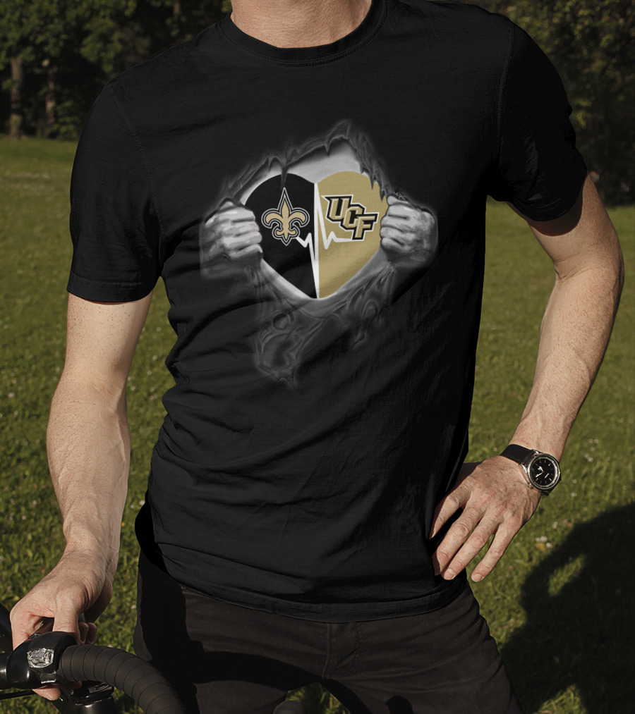 New Orleans Saints Ucf Knights Heartbeat Fan Spirit T-Shirt