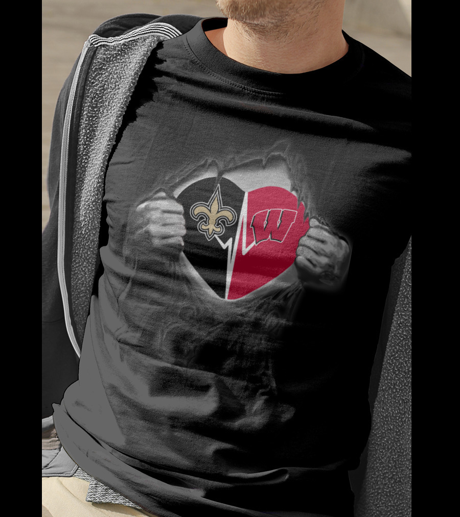 New Orleans Saints And Wisconsin Badgers Heart T-Shirt