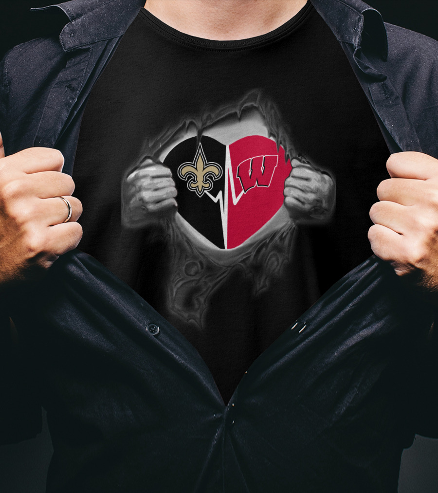 New Orleans Saints And Wisconsin Badgers Heart T-Shirt