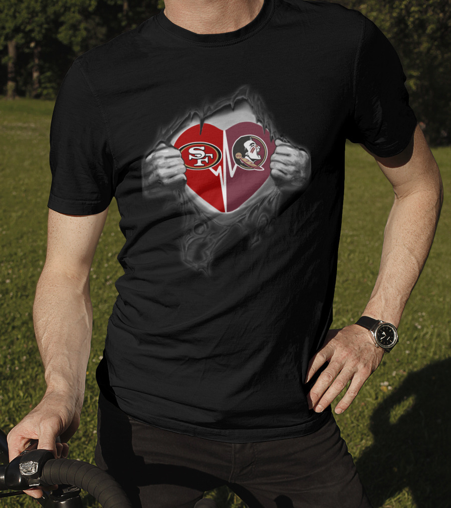 San Francisco 49ers Florida State Seminoles Heartbeat T-Shirt