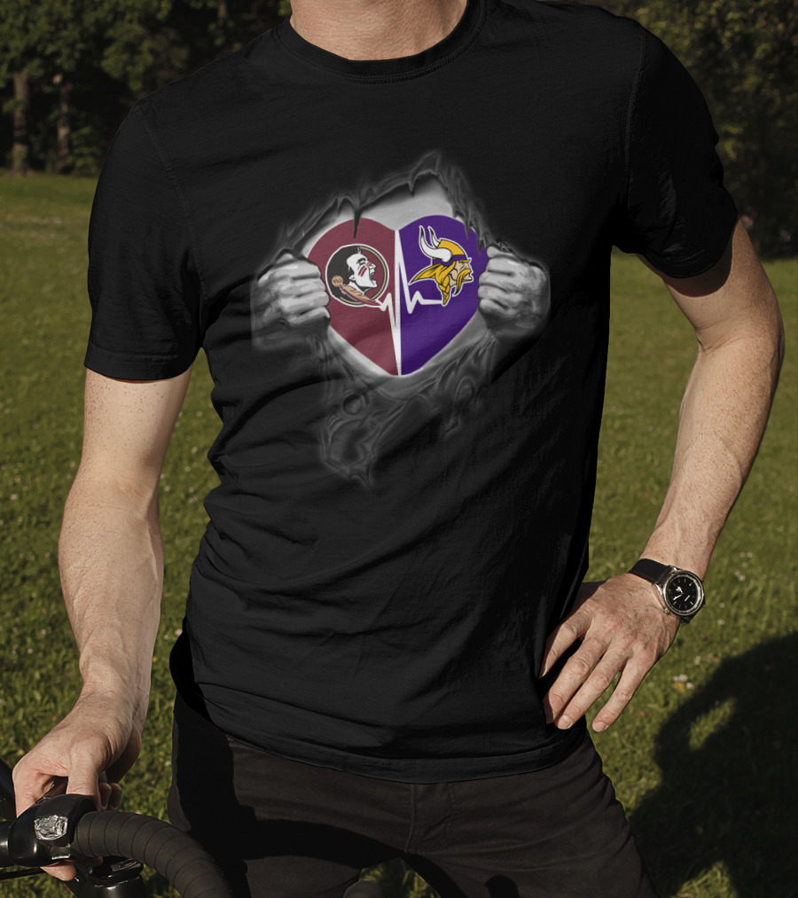 Seminoles Vikings Heartbeat Tear T-Shirt