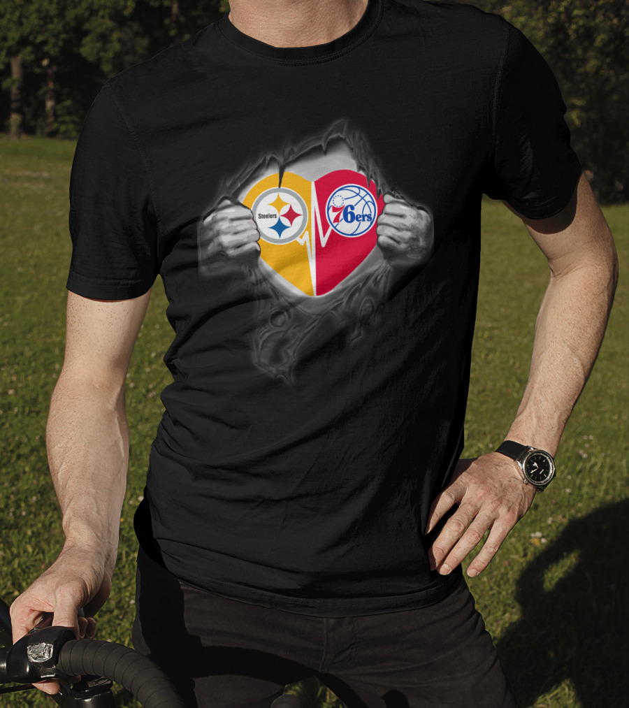 Steelers 76ers Heart Design With Logos T-Shirt