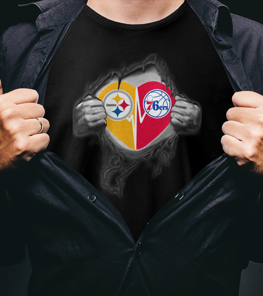 Steelers 76ers Heart Design With Logos T-Shirt