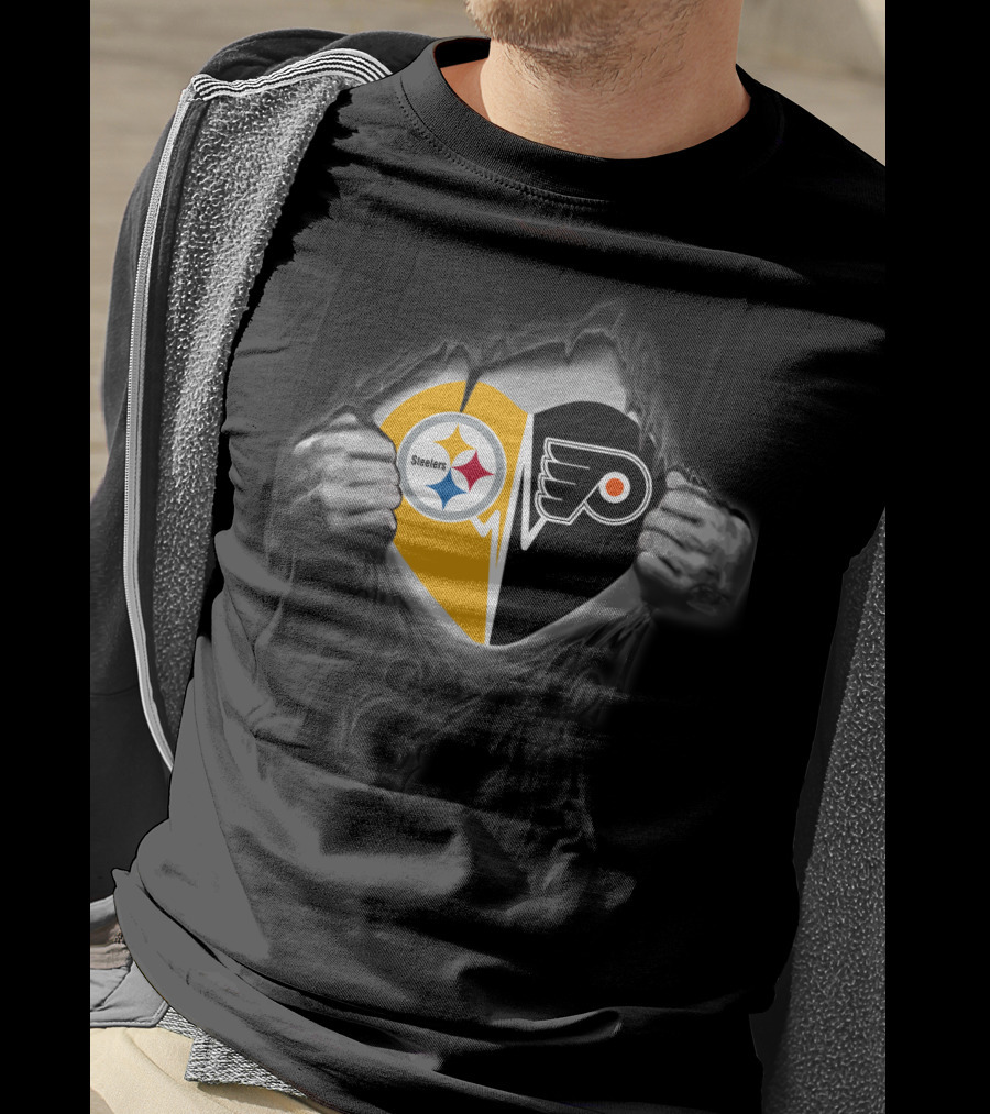 Steelers Flyers Heart Logo Torn Black T-Shirt