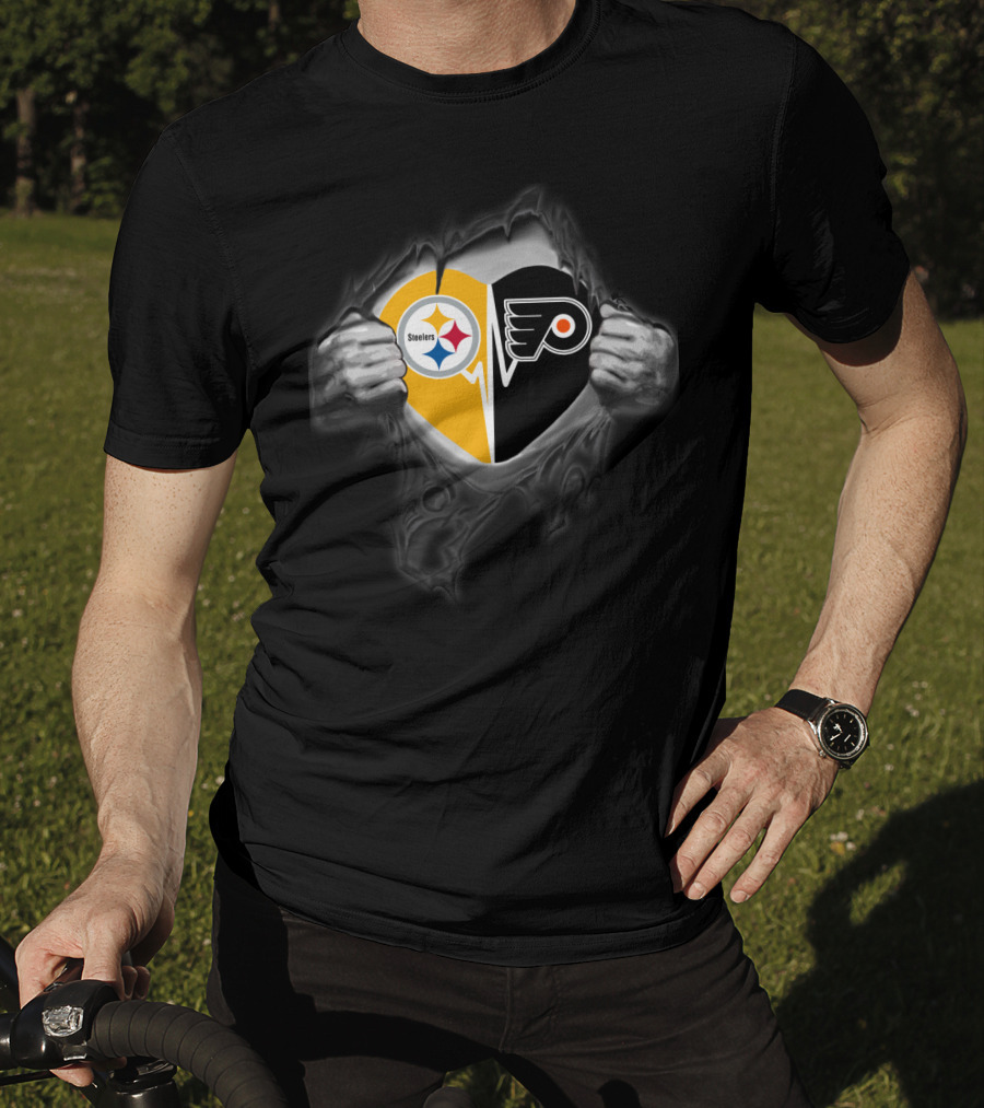 Steelers Flyers Heart Logo Torn Black T-Shirt