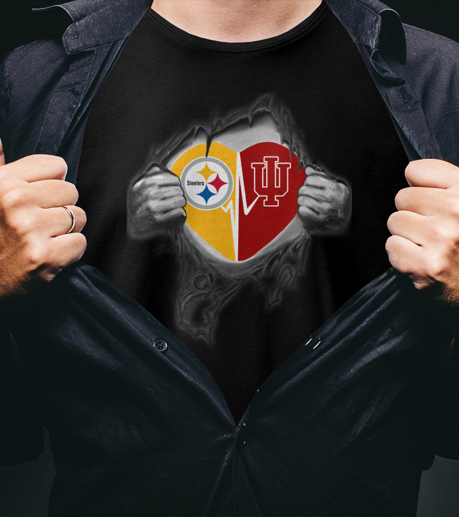 Steelers Indiana Hoosiers Heart Logo Burst T-Shirt