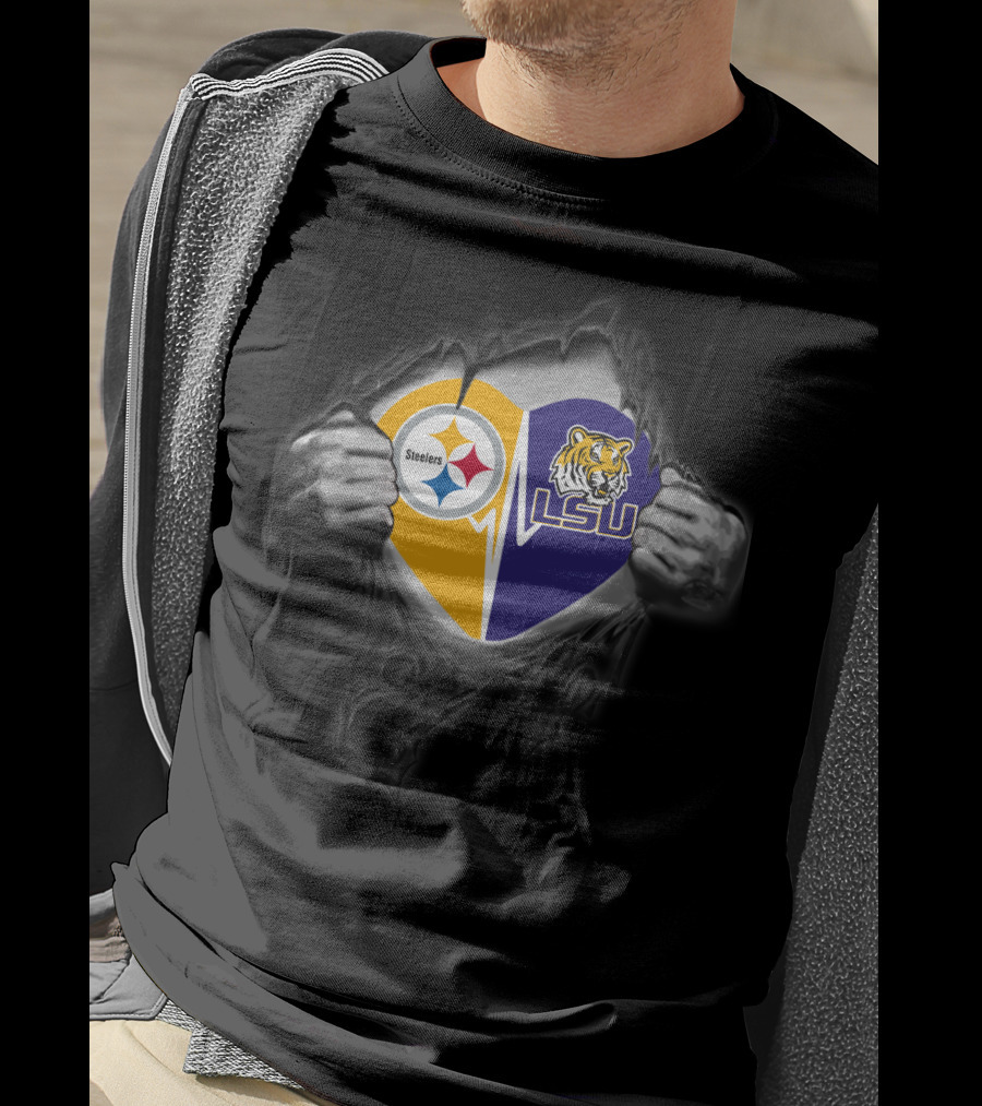 Steelers And Lsu Tigers Heart T-Shirt