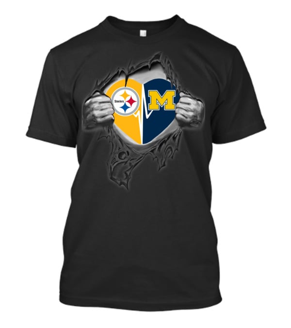Steelers Michigan Wolverines Heart Logo Fusion T-Shirt