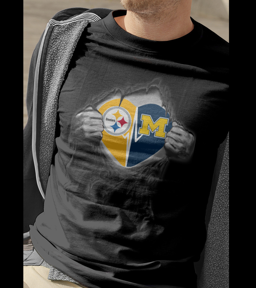 Steelers Michigan Wolverines Heart Logo Fusion T-Shirt